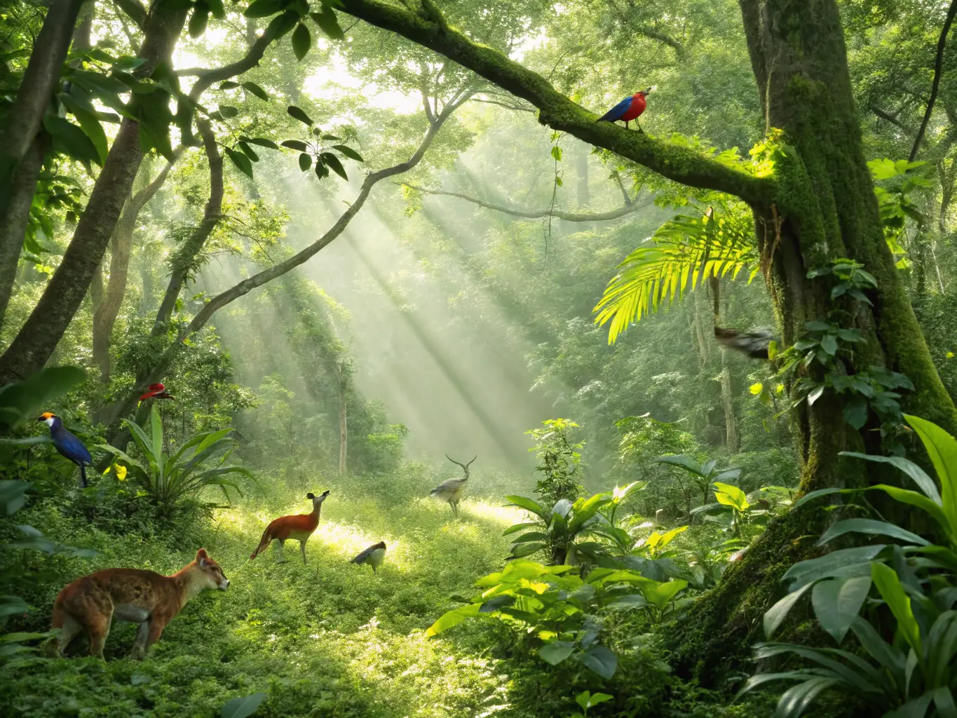 An image depicting the diverse wildlife and well-maintained hunting grounds within the Ris Forest, emphasizing the club's dedication to conservation.
