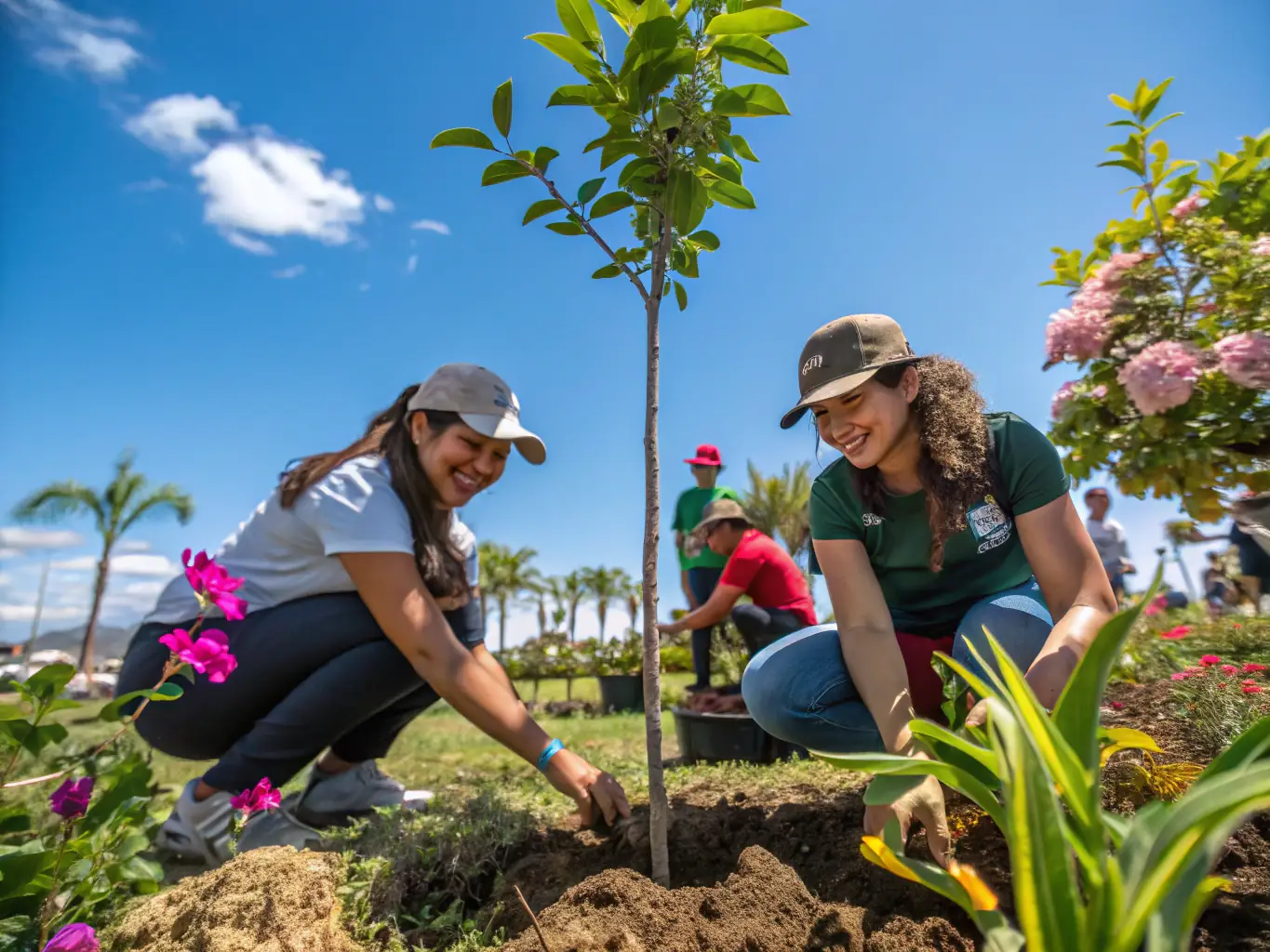 A group of volunteers planting trees in a deforested area of the Ris Forest, highlighting ACFR's commitment to environmental conservation and reforestation efforts.