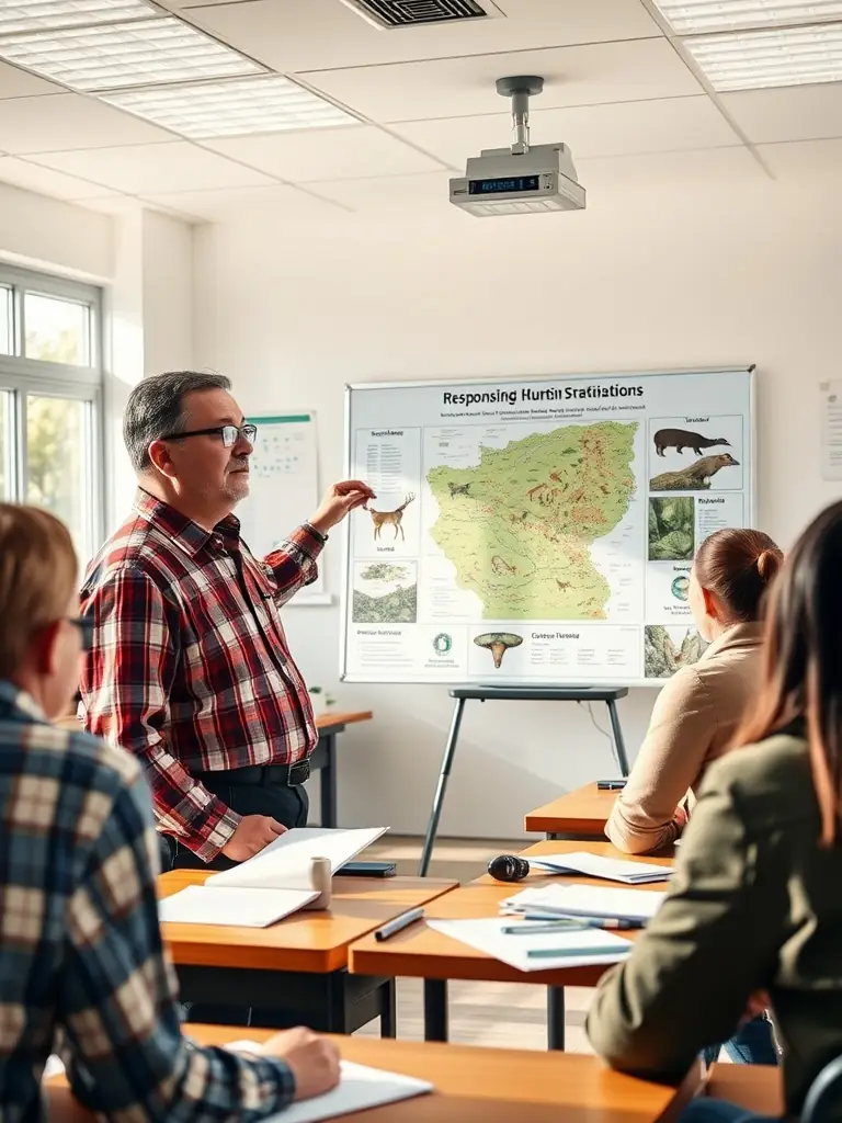 A photograph of ACFR members leading a workshop on ethical hunting practices for local youth, teaching them about responsible hunting and conservation in the Ris Forest.