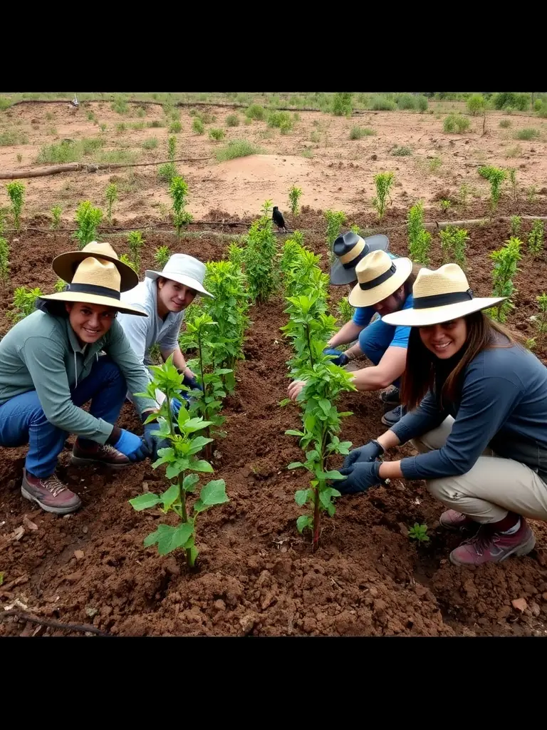 A photograph depicting ACFR members planting trees as part of a reforestation project, contributing to the restoration of the Ris Forest's ecosystem and providing habitat for wildlife.